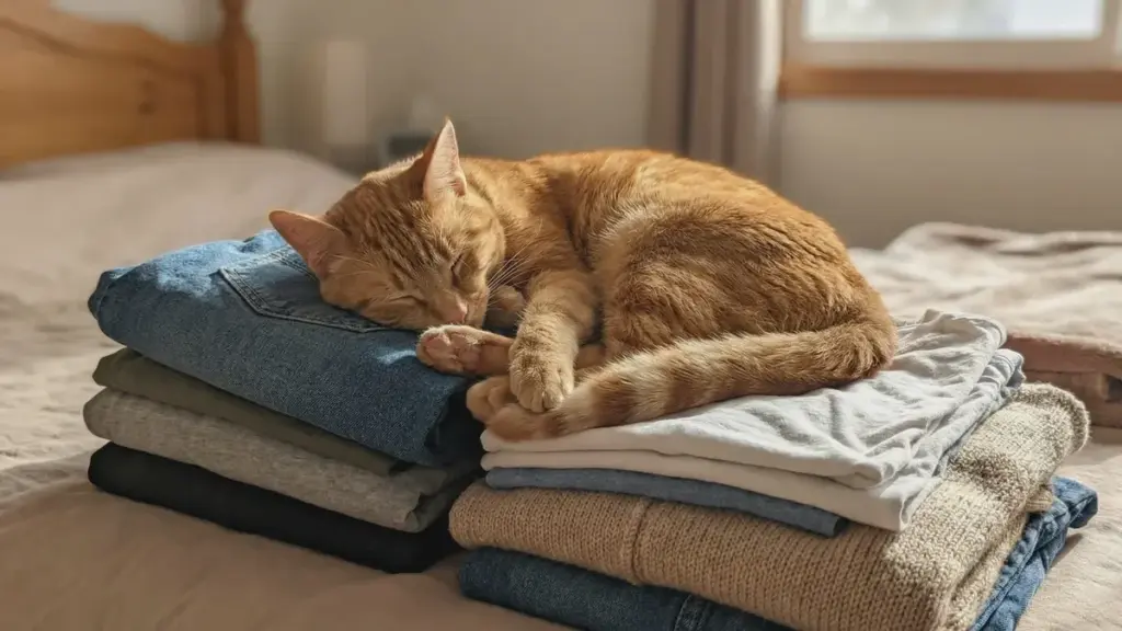 Hvorfor elsker katte at sove på vores tøj? Det betyder det egentlig